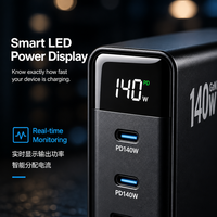 Chargeur mural rapide GaN 140W avec affichage numérique, USB-C PD140W, USB A QC30W, adaptateur secteur multi-appareils pour ordinateur portable et téléphone
