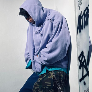 Bán Buôn Cổ Điển Dây Kéo-up Mùa Đông May Mặc Đau Khổ Mặt Trời Bị Phạt 100% Bông Heavyweight Rửa Axit Pháp Terry Áo - Product Image 6