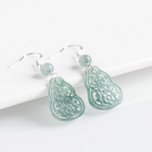 Pendientes de lirio de agua azul de jade natural genuino de grado A, conjunto de plata S925 con pendientes de jade de grado hielo, estilo elegante, pendientes para mujer. - Product Image 2