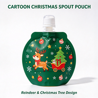 Pochette à bec verseur imprimée de rennes et de sapins de Noël, sac d'emballage alimentaire liquide de forme ronde personnalisé avec bouchon à vis