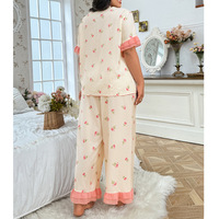 Ensemble de pyjama pour femmes grande taille, imprimé lisse, à blocs de couleurs, ample, motif floral doux, vêtements de maison pour l'automne.
