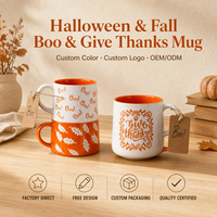 Lot de tasses à café en céramique pour Halloween et l'automne, motif 'Boo' et 'Give Thanks', en porcelaine orange, 11 oz, cadeau festif d'automne pour la maison
