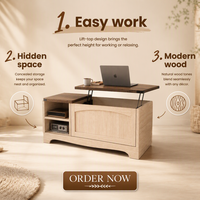 Table basse relevable style ferme avec rangement dissimulé, en bois bicolore, avec étagères latérales ouvertes, pour salon, OEM ODM