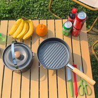 Portable Camping Ustensiles De Cuisine 3 Pcs Ensemble Cuisinière À Gaz Poêle À Frire Soupe Pot Randonnée En Plein Air Léger Ustensiles De Cuisine