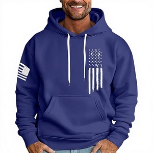 Sudadera con Capucha Azul Marino para Hombre con Estampado de Bandera Americana, Corte Regular, 100% Poliéster, Forro Polar, Ropa Casual de Invierno - Product Image 1
