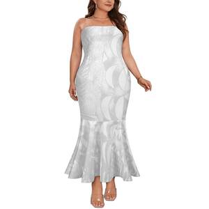 Drop Shipping abito bianco Sunday polinesiano samoano tribale lungo senza spalline a sirena - Product Image 6