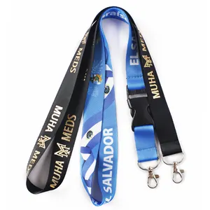 Logo kustom kartu id perawat medis lanyard dengan pegangan lanyard polos