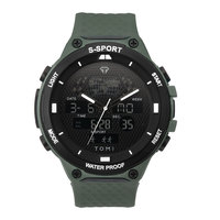 Jam Tangan Digital TOMI Sport LED Layar Ganda Sederhana Multi-fungsi Fitur Stopwatch Diameter Dial 50mm Tali Kulit Hangzhou