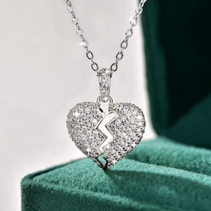 Hiphop Cz Jewelry Waterproof Tarnish Free 14k Gold Filled <b>Copper</b> Insert Zircon Broken Heart Pendant Necklace for Unisex - Product Image 4