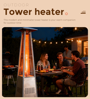 Chauffe-terrasse pyramidal extérieur 48000 BTU au propane en acier inoxydable avec roues et tube en verre de quartz, allumage pulsé économe en énergie
