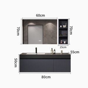 Smart Lighting Stone Slab Ceramic Seamless Integration One-Piece Basin Solid Wood Bathroom Cabinet - Product Image 6