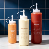Bouteilles souples en plastique PE pour sauces, 8oz, 12oz, 16oz, rechargeables, pour sauce chili, vinaigrette, ketchup, moutarde