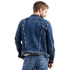 Men's Classic Denim <b>Jacket</b> Blue Cotton Button Front Regular Fit Solid Color Washed Finish with Pockets and Square Collar - Product Image 4