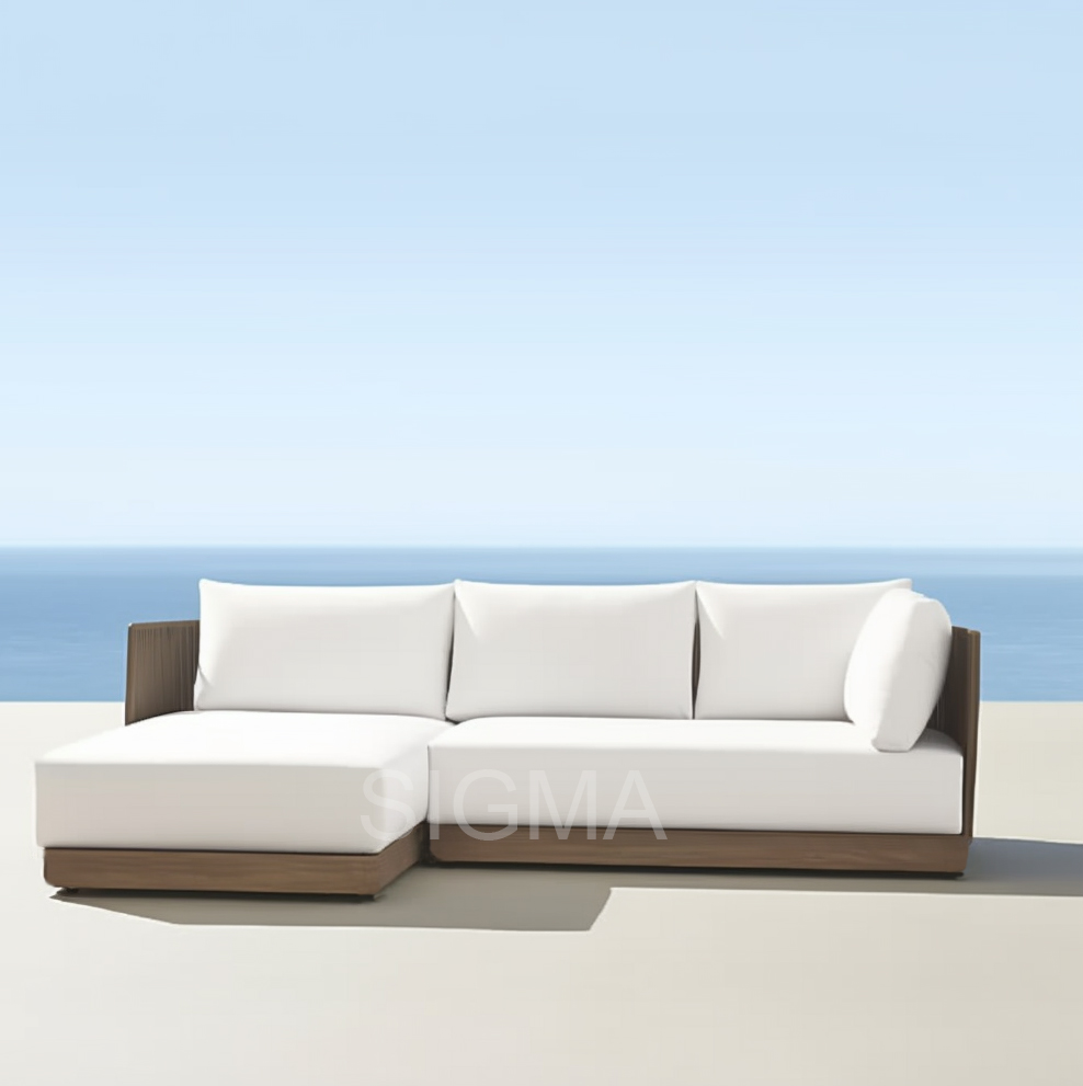 Modern All Weather Luxury Outdoor Patio Hotel  Sofa set Couch Wood Teak Solid Wooden Armchair Garden Sofa sectional