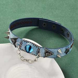 Collana Trendy Unisex Stile Diavolo con Rivetti Blu Nebbia e Colletto Harajuku, Retrò Stile Wasteland - Product Image 5