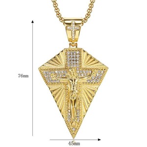 Stainless Steel Gold Plated <b>Cross</b> Pendant Necklace <b>With</b> Diamond Pave Setting For Men And Women Gift Jewelry - Product Image 5