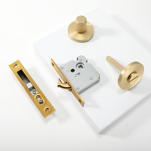 Manija de <span class=keywords><strong>Puerta</strong></span> Corredera de Cobre Puro para Apertura de Emergencia con Cerradura, <span class=keywords><strong>Dorado</strong></span>/Negro, Moleteada, Herraje Premium para Interiores de Baño - Product Image 2
