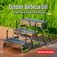 Grill de barbecue pliable en acier inoxydable avec rôtissoire pour cuisse d'agneau, poulet entier, barbecue professionnel d'extérieur, portable