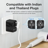 Adaptateur de prise de voyage universel Wontravel Inde Thaïlande International USB 6 ports 35W PD Type C