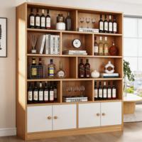 Aparador Moderno de Madera de Roble con Paneles, Estantes Abiertos y Puertas Blancas, Diseño Ecológico para Almacenamiento en Comedor, Soporte para Copas de Vino, OEM
