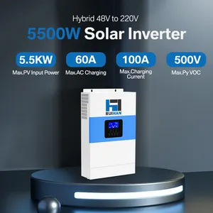 Factory 5.5KW 5.5KVA MPPT 80A 500VDC PV Input 220VAC 48V With/no Parallel Function 5500W 3 Phase Hybrid Solar Inverter