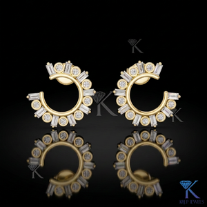 Custom Lab Grown CVD Diamond Open <b>Hoop</b> <b>Earrings</b> Baguette Alternating 14K <b>Solid</b> Gold Fine Women Bridal Gift Jewelry - Product Image 1