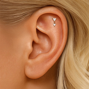 Piercing d'oreille unique en argent sterling S925 avec zircone triangulaire et franges pavées à dos plat pour cartilage - Product Image 5