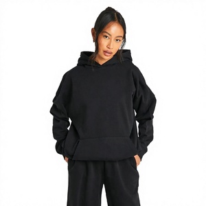 Sweat à capuche personnalisé pour femme, avec logo tissé sur le devant, faible MOQ, couleur unie, décontracté, respirant, anti-plis, 100 % polyester - Product Image 3