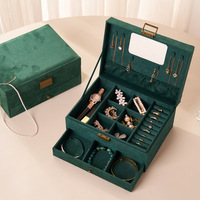 Boîte à bijoux en velours de luxe à double couche, grande capacité, organiseur de bijoux avec tiroir pour ranger les bagues, les boucles d'oreilles et les colliers