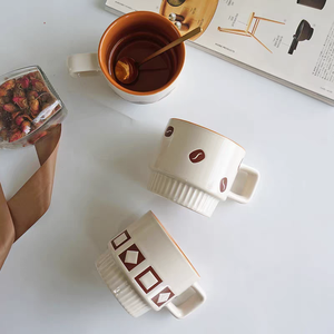 Vintage Customized Creative Nordic <b>Orange</b> Stoneware Ceramic Coffee Mugs Square Cute Handle Dishwasher Microwave Safe for - Product Image 2