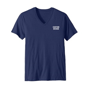 Magliette da uomo blu Navy con scollo a v maniche corte magliette in cotone morbido per la stampa del logo del Design personalizzato all'ingrosso estivo - Product Image 1