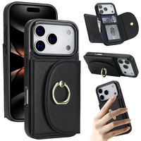 Étui de téléphone portable en cuir PU antichoc pour iPhone 17 Pro Max/17 Pro/17E, 360° °   Support rotatif pour anneau, 3 emplacements pour cartes et poche pour argent liquide