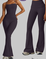 Combinaison moulante pour femme à bretelles spaghetti et pantalon évasé, effet sculptant la taille et rehausseur de fesses, pour le sport, le fitness, la gym, le yoga et les activités sportives