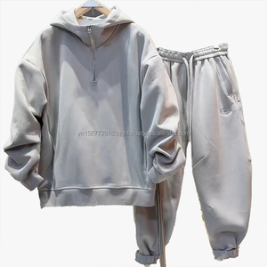 เสื้อฮู้ดซิปครึ่งตัวสไตล์ใหม่สำหรับฤดูใบไม้ร่วงและฤดูหนาว ชุดลำลองสำหรับผู้ชาย ผ้าฟลีซ ชุดกีฬา ปักลายตัวอักษร กางเกงขายาวแบบมีขอบยางยืด - Product Image 2