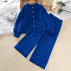 Vêtements Enfants Printemps 2025 Nouveaux Ensembles Filles Européens et Américains : Chemises à Col Revers Manches Longues et Pantalons - Product Image 3