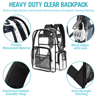 Sac à dos transparent résistant et bon marché avec serrure, adapté aux ordinateurs portables de 15,6 pouces, grand sac à dos imperméable pour femmes et hommes