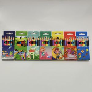 Juego de 6 Lápices de Colores Hexagonales de Plástico de Media Talla, Patrones Aleatorios, Empaque para Niños y Niñas, Diseño de Casa, Animales, Girasol, Estrella de Mar, Hierba - Product Image 6