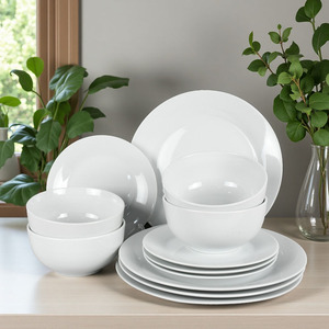 Minimalist Pure <b>White</b> Porcelain Dinnerware <b>Set</b> BPA Free Plates for Steak Pasta Hotel & Buffet for Bulk Orders - Product Image 1