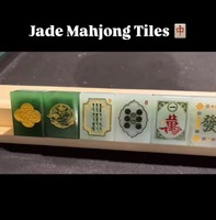 Set Ubin Mahjong Amerika Lukisan Tangan Kustom Ulang Tahun, Akrilik 160 Pcs, Motif Botani Hijau Marmer Giok, Kotak Portabel Mewah