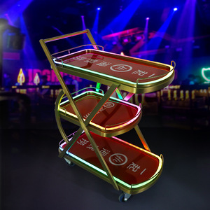 Haidilao Beverage Cart 3 Tier Golden <b>LED</b> <b>Light</b> Commercial <b>Bar</b> Club KTV Party Use - Product Image 1