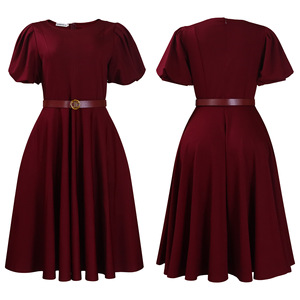 Vestido Maxi de Manga Corta con Cuello Redondo y Cintura Natural, Estilo Africano, Ecológico, Teñido Liso, para Mujer - Product Image 6