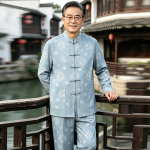 Nouvelle tenue traditionnelle chinoise pour <span class=keywords><strong>homme</strong></span>, style Tang, classique, été, fine, manches longues, fermeture à boucle, coupe régulière - Product Image 6