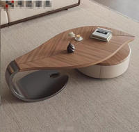 Table basse STG moderne en bois massif avec tiroir de rangement en forme de feuille, design durable et écologique pour le salon