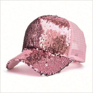 Casquette de baseball personnalisable pour femme, unie, à paillettes, scintillante, rose fantaisie, à sequins, pour spectacle de scène - Product Image 1