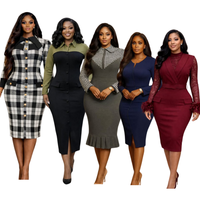 Robe pour femme grande taille, élégante et luxueuse, à carreaux, cintrée à la taille, idéale pour le bureau