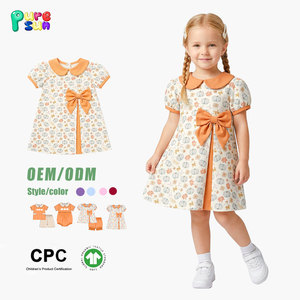 Abiti per Bambine Puresun Certificati REACH con Stampa <span class=keywords><strong>Zucca</strong></span> e Fiocco, Colletto Peter, 100% Cotone, per Halloween, 10-12 Anni - Product Image 1