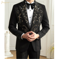Veste de Costume en Laine Perlée à la Main de Luxe pour Homme - Blazer Sur Mesure Coupe Slim - Costume Homme de Luxe - Smoking Fait Main pour Bal de Promo et Cérémonie de Mariage