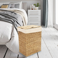 Panier de rangement multifonctionnel en jonc de jacinthe d'eau et en paille de jonc de mer, écologique, fait à la main, avec couvercle pour la lessive, pour usage domestique