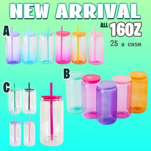 Mug en verre dépoli transparent pour sublimation 16oz, style canette de bière, avec couvercle en bambou et pailles, entrepôt USA - Product Image 2