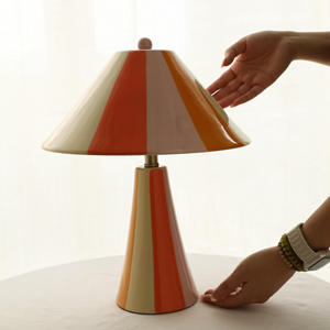 Retro Striped Table Lamp D180 H275mm E27 LED <b>Plug</b> <b>In</b> Desk Lamp With Switch Control Geometric Solid Design Ambient <b>Lighting</b> - Product Image 4